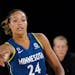 Minnesota Lynx forward Napheesa Collier passes during the first half of a WNBA basketball game against the Los Angeles Sparks Sunday, July 11, 2021, i