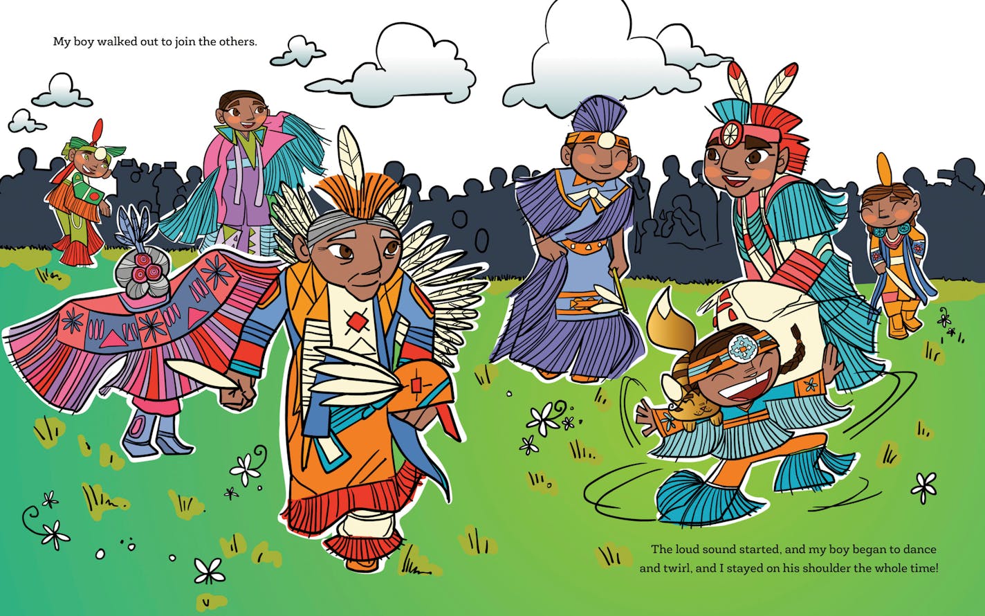 drawing from Loaf the Cat features characters dancing at a powwow