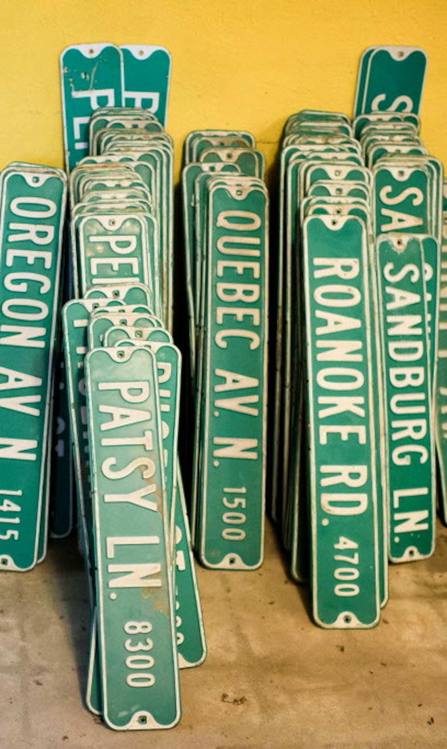 Golden Valley Historical Society sells old street signs from the city for $25 as a fund raiser. ] GLEN STUBBE &#x2022; glen.stubbe@startribune.com Friday September 22, 2017 Golden Valley Historical Society member Don Anderson will give us a tour of their space and new museum wing, set to open this spring. They operate out of a small church, which will soon host its 200th wedding. ORG XMIT: MIN1709221801363015