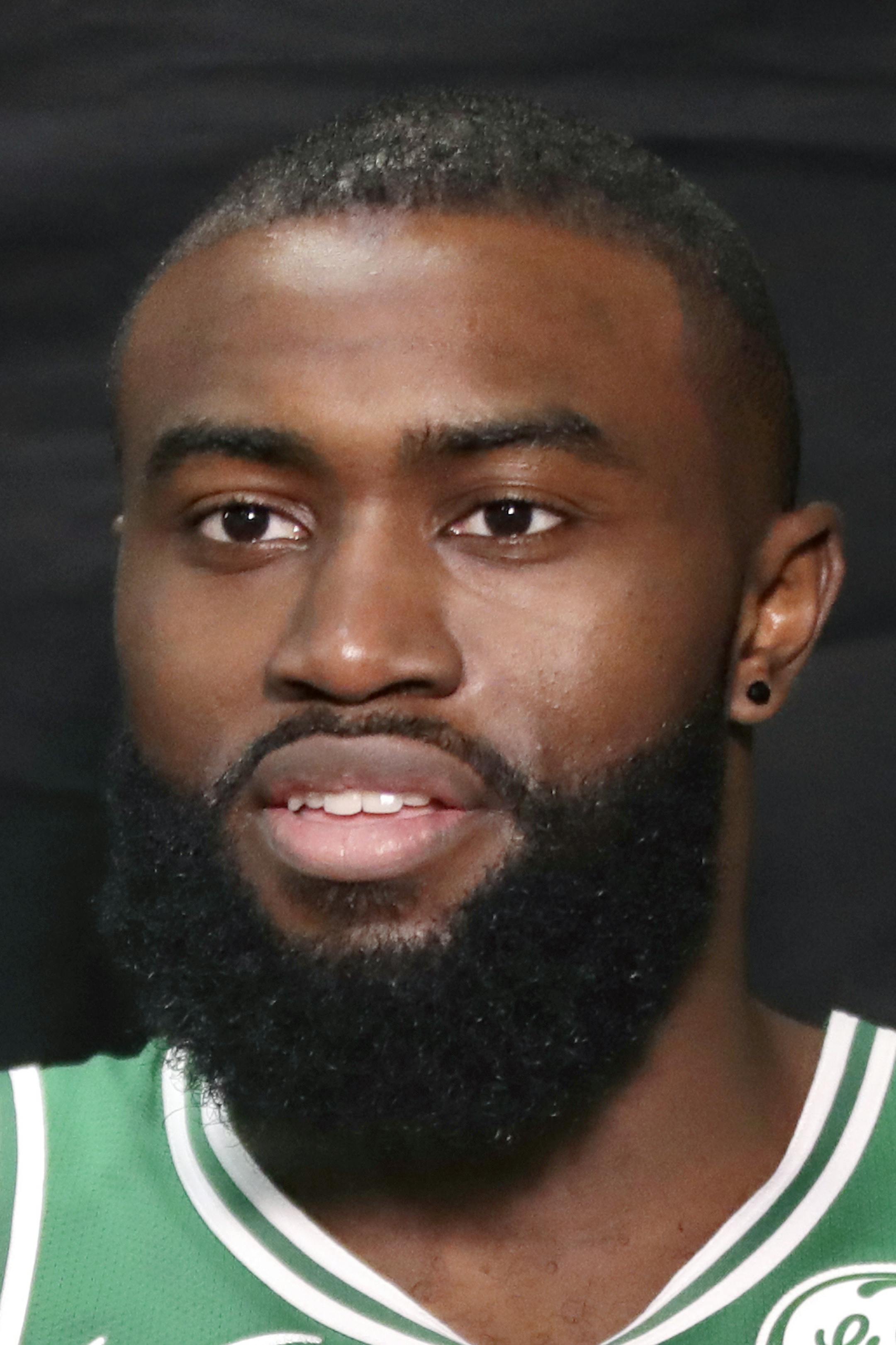 Boston Celtics' Jaylen Brown poses during the NBA basketball team's media day, Monday, Sept. 30, 2019 in Canton, Mass. (AP Photo/Elise Amendola) ORG XMIT: otkea116