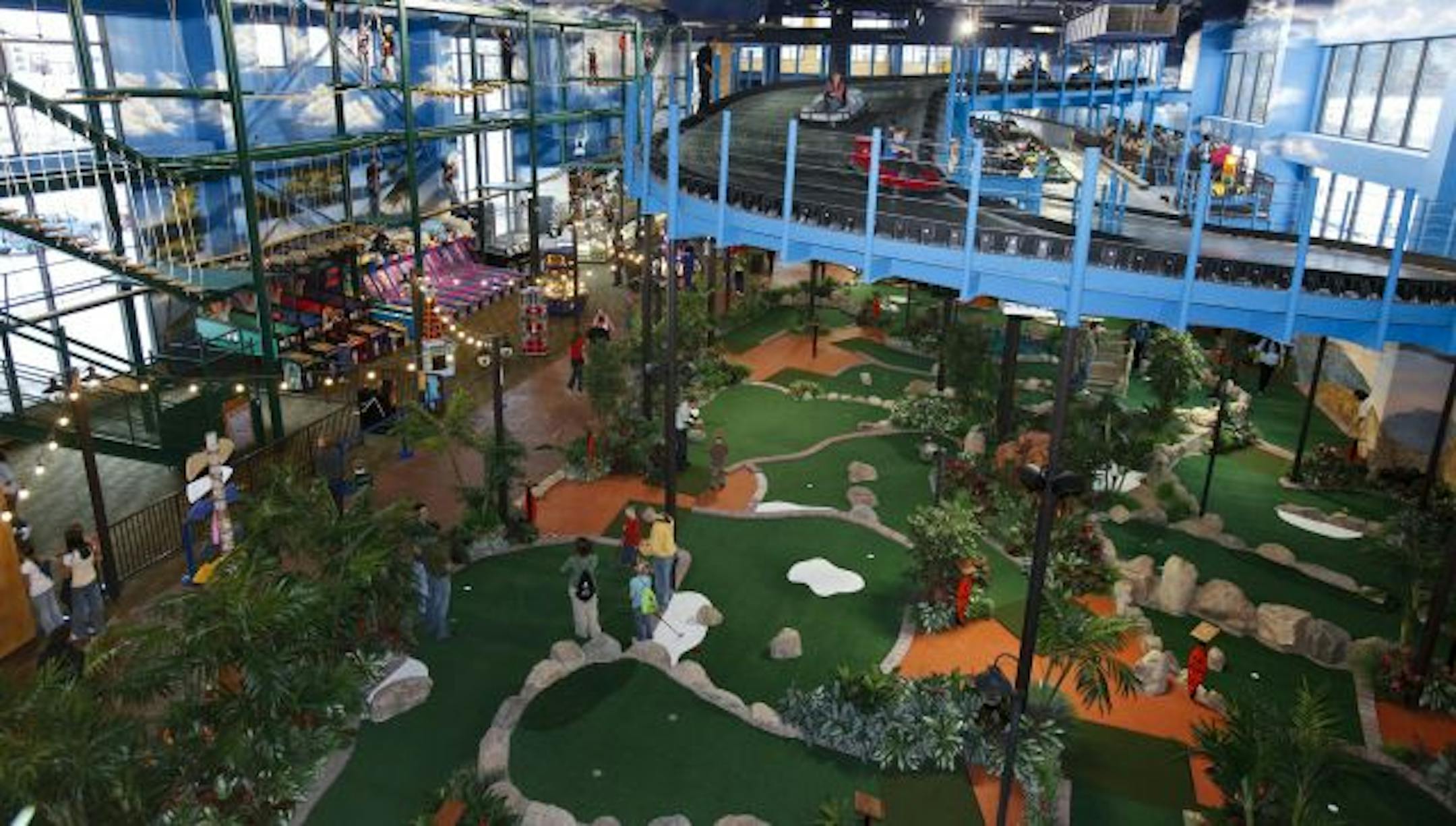 King of the large Dells resorts, Kalahari already sported a 125,000-square-foot indoor waterpark, nearly 800 guest rooms, restaurants, shops, a spa and a convention center. Now a 110,000-square-foot amusement park connects the resort to a neighboring movie theater and restaurant, creating a sprawling, mini universe of indoor fun.