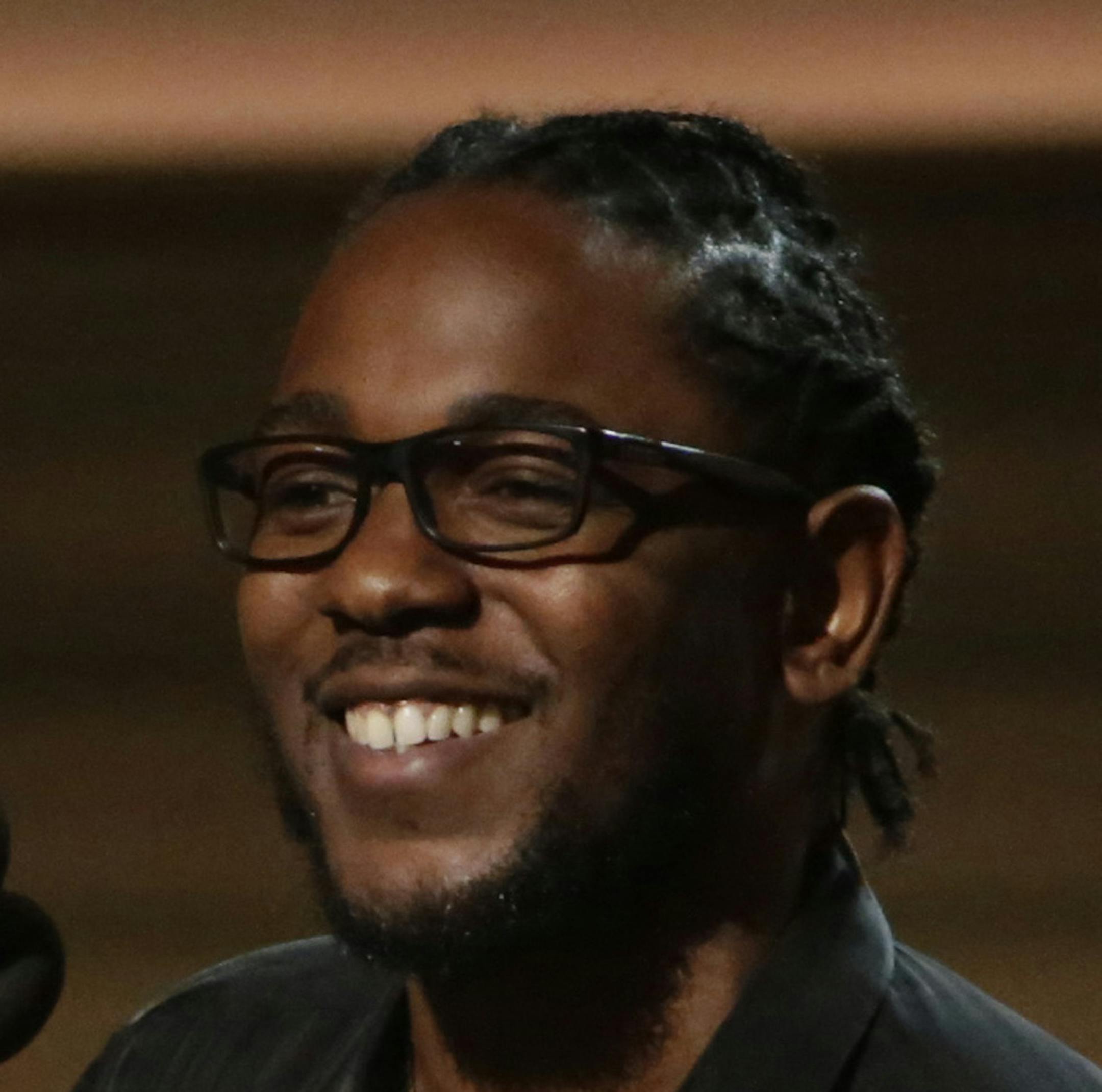 Kendrick Lamar accepts his Grammy for Best Rap Album at the 58th Annual Grammy Awards on Monday, Feb. 15, 2016, at the Staples Center in Los Angeles. (Robert Gauthier/Los Angeles Times/TNS) ORG XMIT: 1180767
