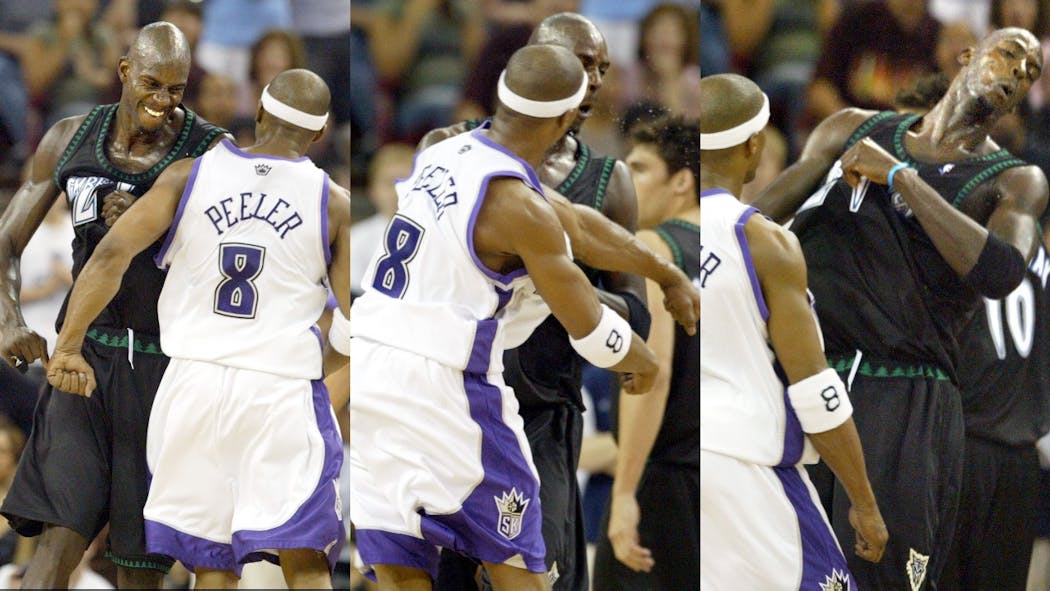 A fiery series between the Kings and Wolves grew more intense in Game 6 when Anthony Peeler punched Kevin Garnett.