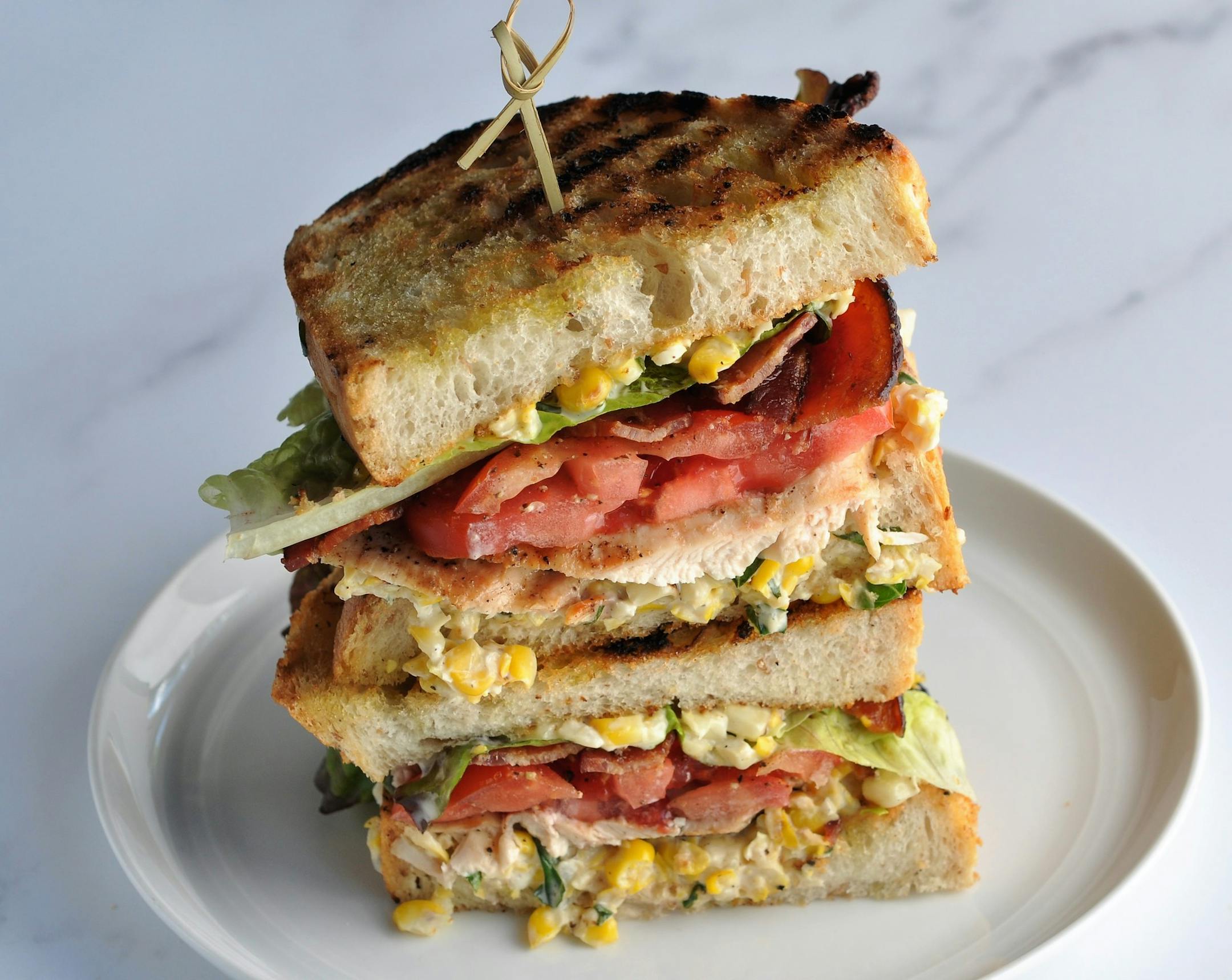 Grilled Chicken BLT With Charred Corn-Basil Mayo Photo by Meredith Deeds