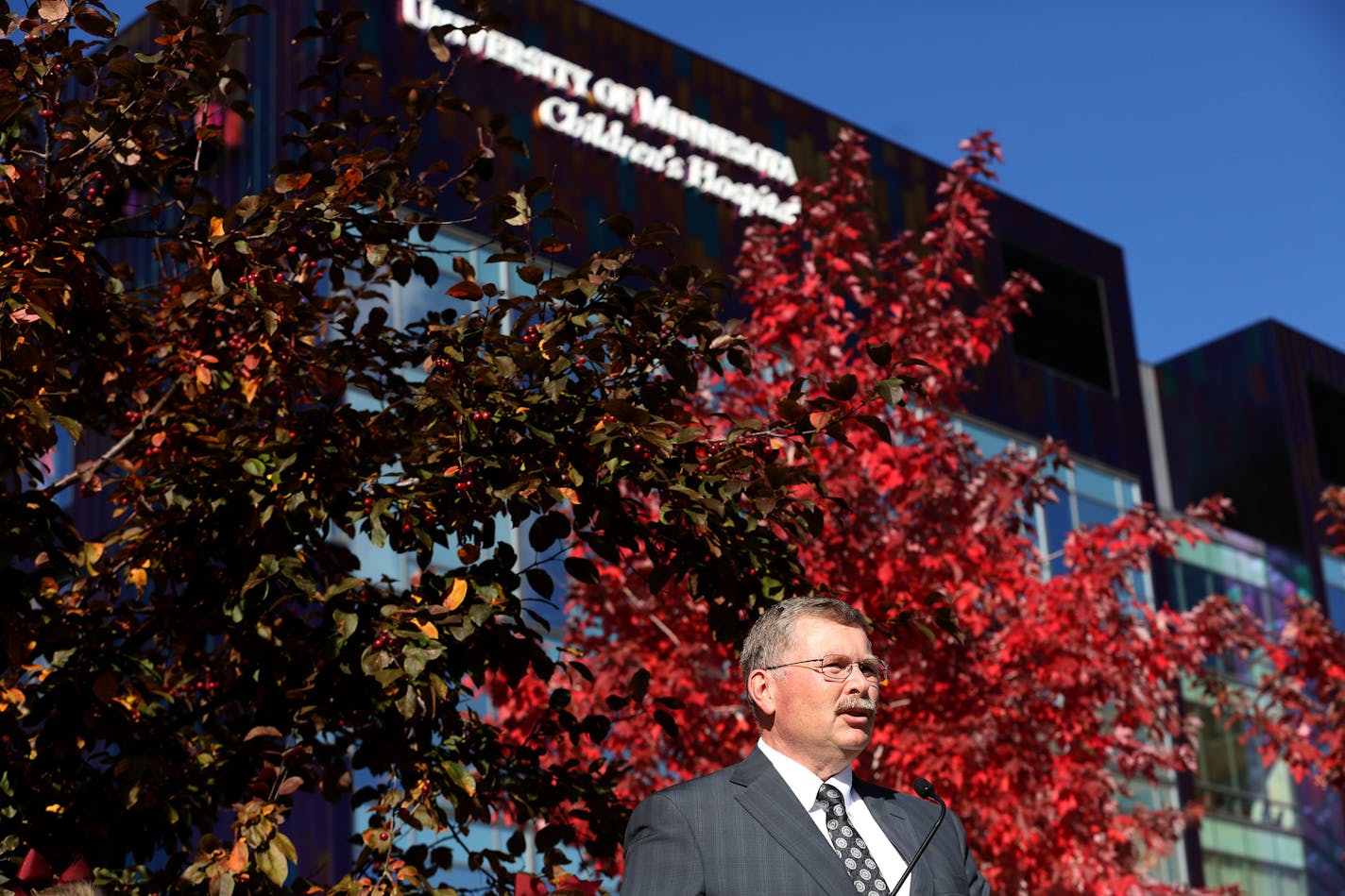 Eric Neetenbeek, speaking for the Minnesota Masonic Charities, spoke during the renaming ceremony of the University of Minnesota's Children's Hospital. After a $27 million donation the University of Minnesota renamed its Children's Hospital "University of Minnesota Masonic Children"s Hospital"