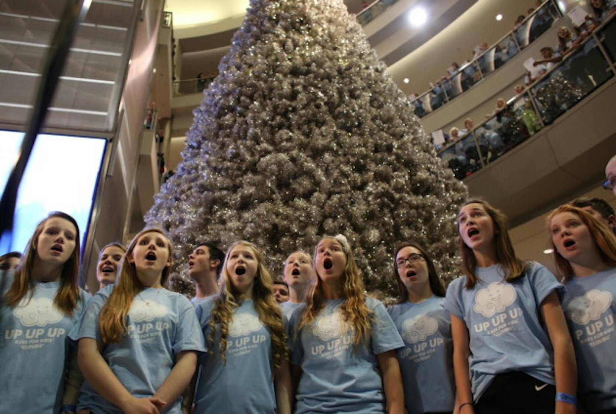 Students from Mahtomedi High School were among the 5,000 singers who participated in a "Clouds" singalong at the Mall of America on Dec. 3. / Kyndell Harkness, Star Tribune