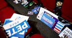 Campaign signs of Democratic presidential hopefuls at the South Carolina Democrats&#x2019; state convention in Columbia, S.C., June 22, 2019. Over the