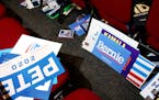 Campaign signs of Democratic presidential hopefuls at the South Carolina Democrats&#x2019; state convention in Columbia, S.C., June 22, 2019. Over the