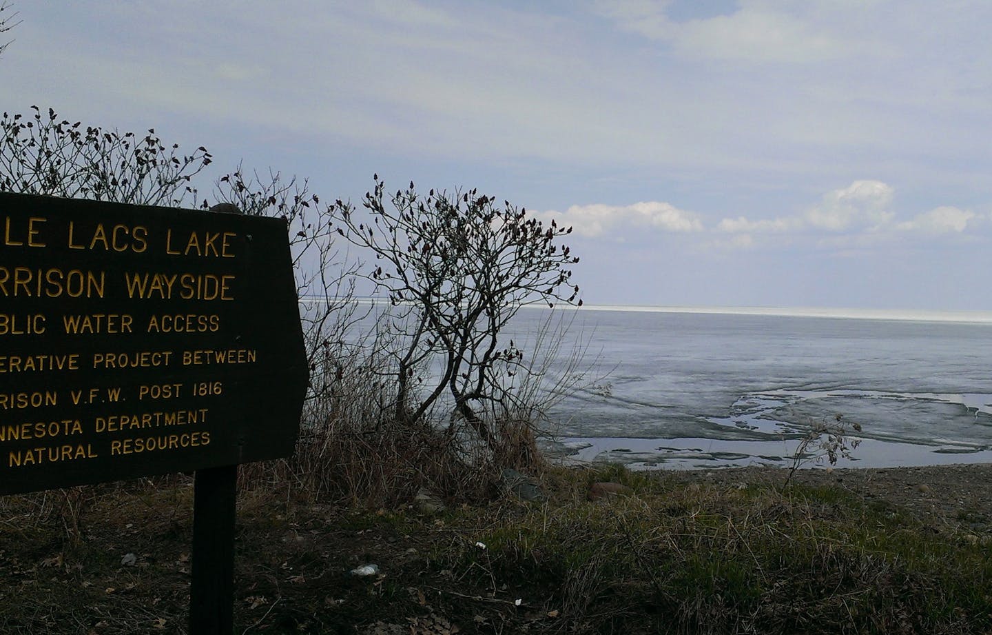 Lake Mille Lacs still was covered by ice on Tuesday. This photo was taken near Garrison on the northwest side of the lake.