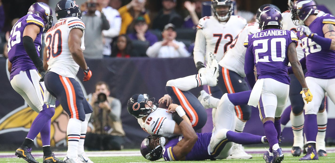 Defensive end Danielle Hunter registered a sack of Bears quarterback Mitchell Trubisky. Other members of the top-ranked unit contributed big plays as well.