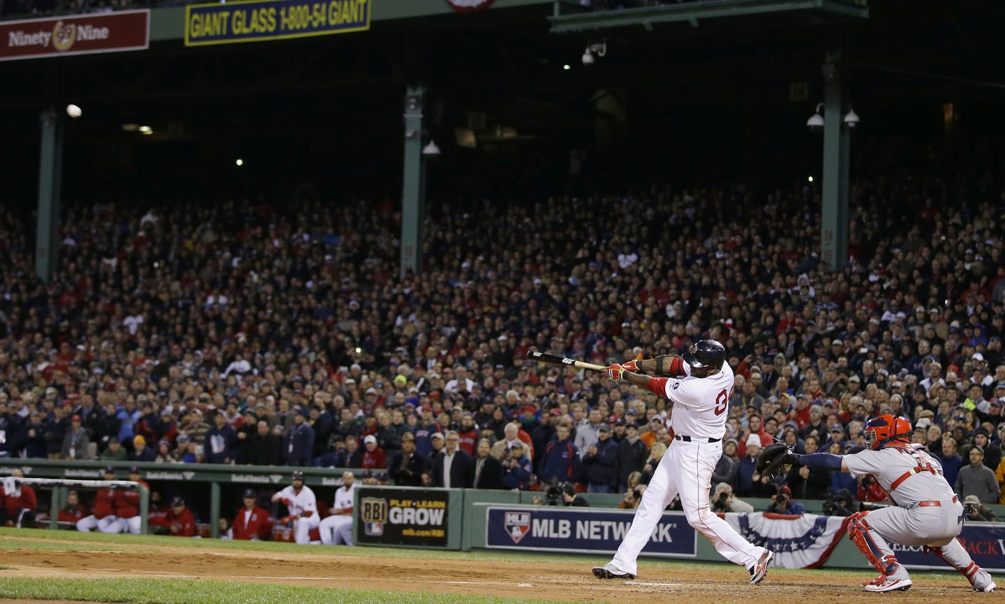 David Ortiz hits a two-run home run during the sixth inning of Game 2 of the 2013 World Series