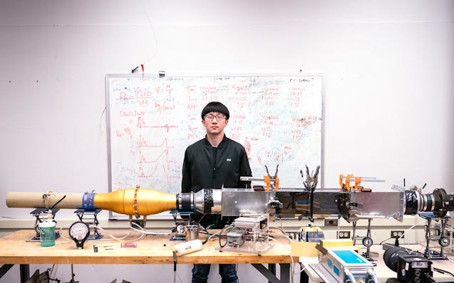 Qingfeng Cao, a U postdoctoral associate from China, worked on measuring the airflow patterns of pleated filters in the Particle Technology Lab. BACKG