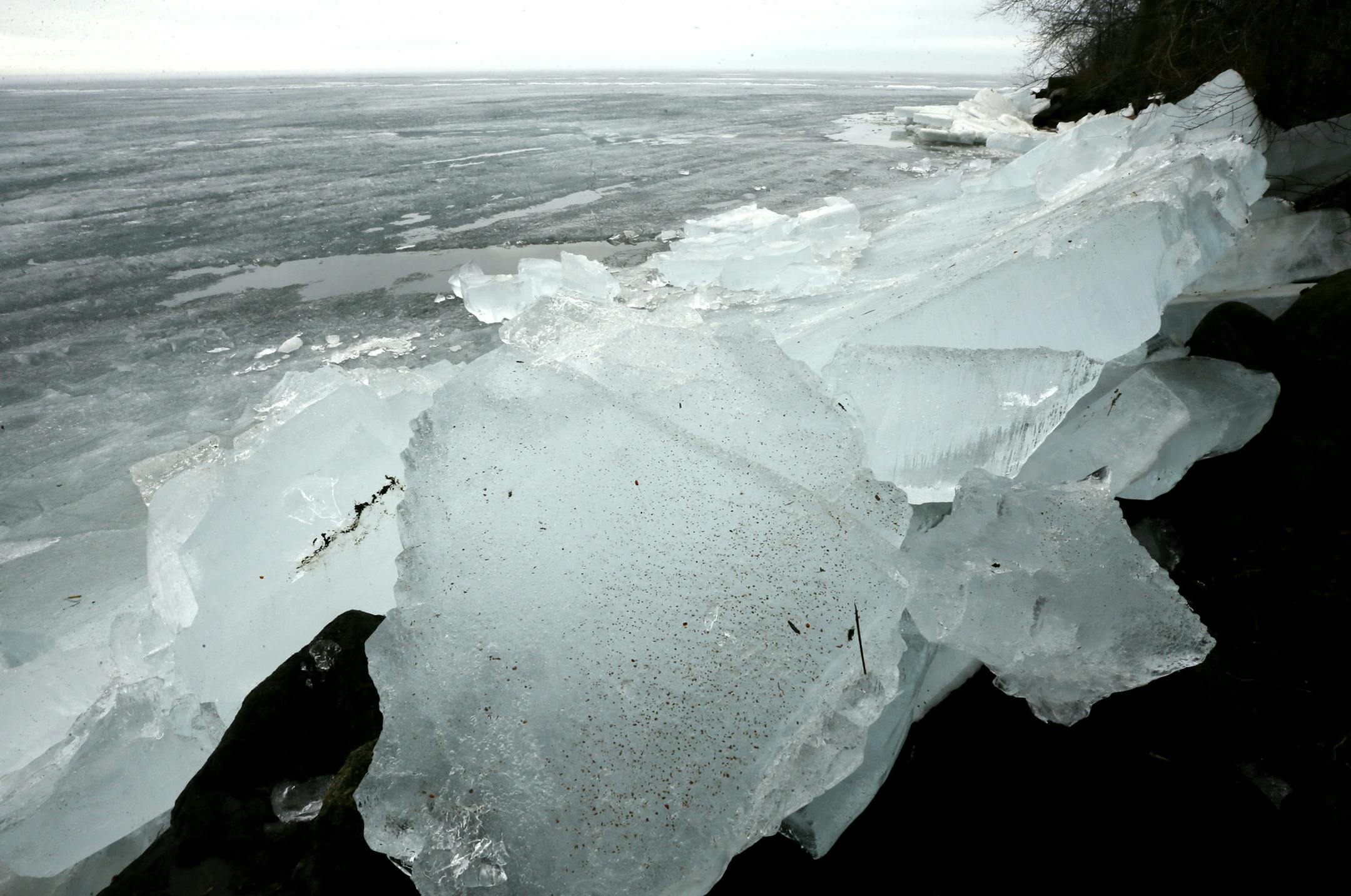 The winds have pushed thick ice on the shore line of St. Alban's Bay on Lake Millie Lacs just days before the Minnesota fishing opening as resort owner prepare for the season Thursday May 9, 2013 on the shores of Lake Millie Lacs , MN. ] JERRY HOLT ‚Ä¢ jerry.holt@startribune.com
