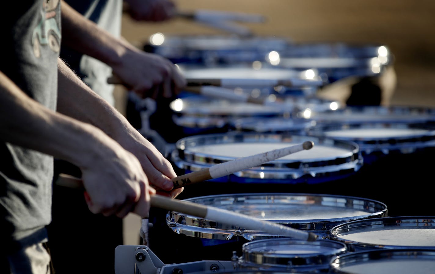 Drummers worked on their timing with a metronome during a Eden Prairie Drumline practice. ] CARLOS GONZALEZ &#xef; cgonzalez@startribune.com - March 20, 2017, Eden Prairie, MN, feature on popularity and growing competitive of prep drumlines and color guards, Eden Prairie High School Prep drum line practice