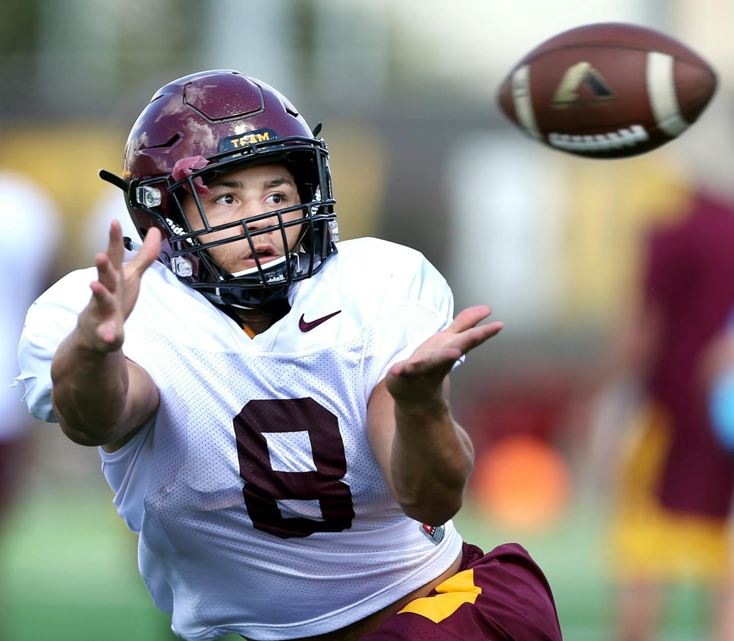 Running back Shannon Brooks waited for a pass during practice . The University of Minnesota football team had it's first full practice Monday August 10, 2015 in Minneapolis, MN. ] Jerry Holt/ Jerry.Holt@Startribune.com