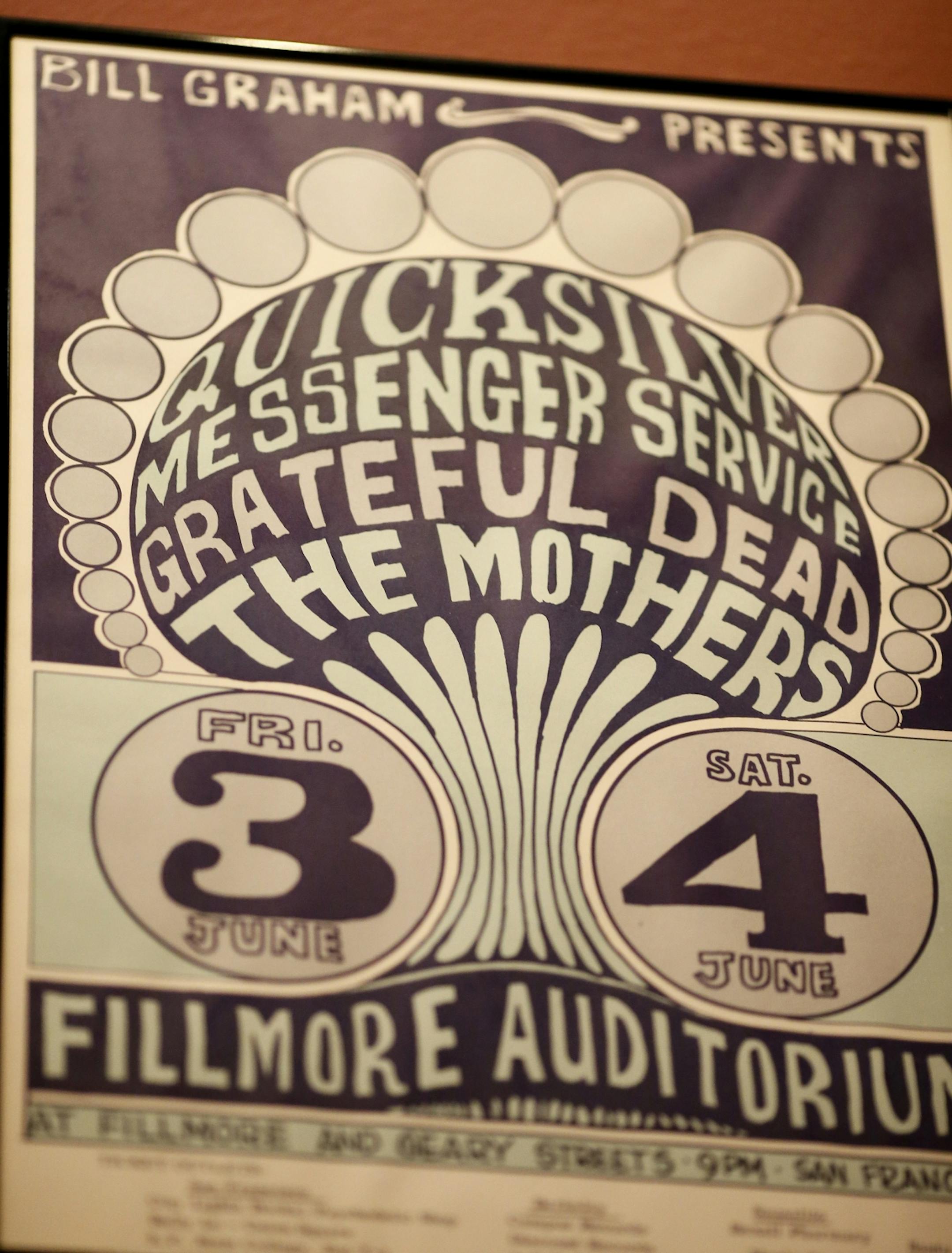 Historic poster that hang on the walls at the Fillmore. photos of historic rock sites in San Francisco , CA.