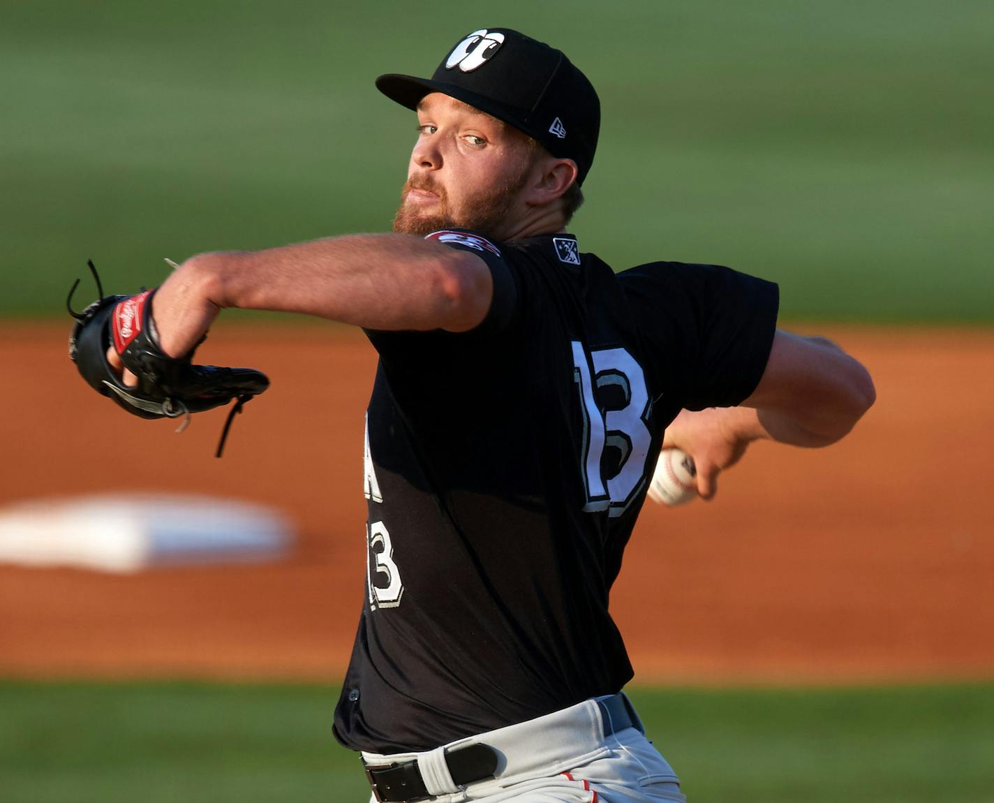 Chattanooga Lookouts pitcher Kohl Stewart (13) delivers a pitch during a game against the Jackson Generals on April 29, 2017 at The Ballpark at Jackson in Jackson, Tennessee. Jackson defeated Chattanooga 7-4. (Mike Janes/Four Seam Images via AP) ORG XMIT: NYWWP