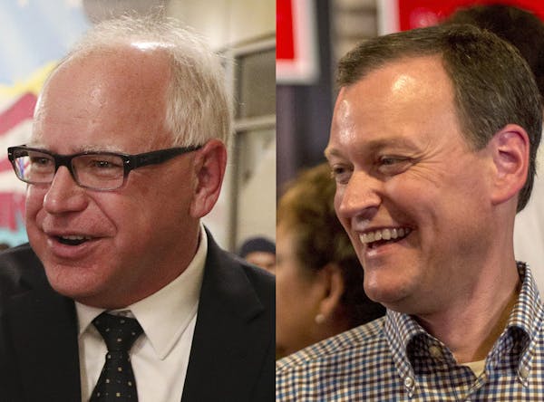 Tim Walz, left, Jeff Johnson, right. ] Walz photo Anthony Souffle. Johnson photo Alex Kormann. 8/1/4/2018 primary election night ORG XMIT: MIN18081420