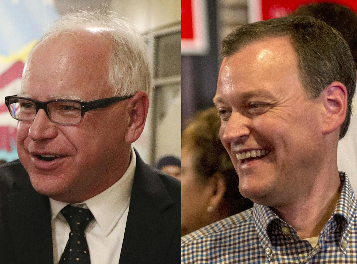 Tim Walz, left, Jeff Johnson, right. ] Walz photo Anthony Souffle. Johnson photo Alex Kormann. 8/1/4/2018 primary election night ORG XMIT: MIN1808142039221226