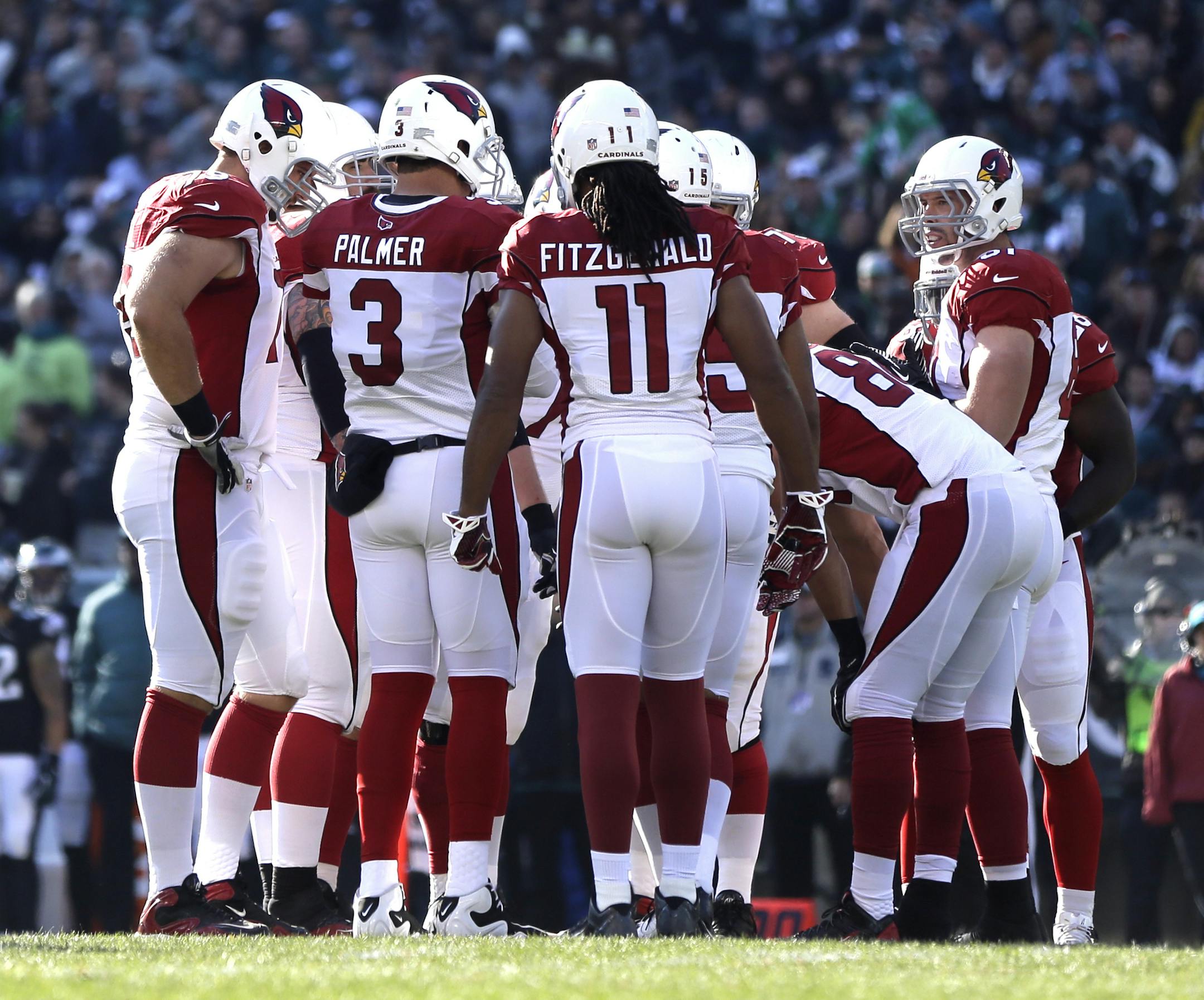 Arizona Cardinals' Carson Palmer (3) and Larry Fitzgerald (11)