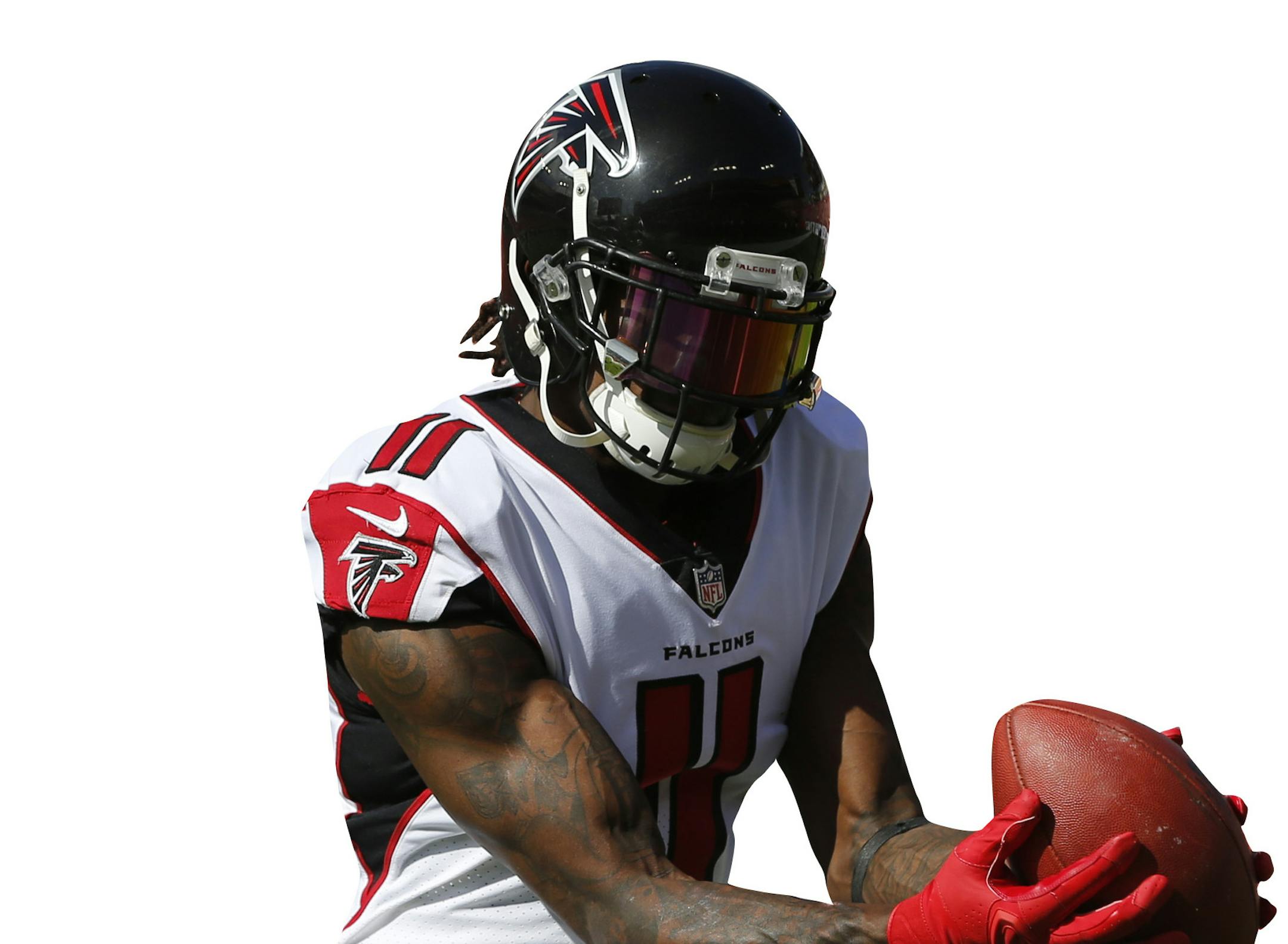 Atlanta Falcons wide receiver Julio Jones (11) before an NFL football game against the Tampa Bay Buccaneers Sunday, Dec. 30, 2018, in Tampa, Fla. (AP Photo/Mark LoMoglio) ORG XMIT: TPS