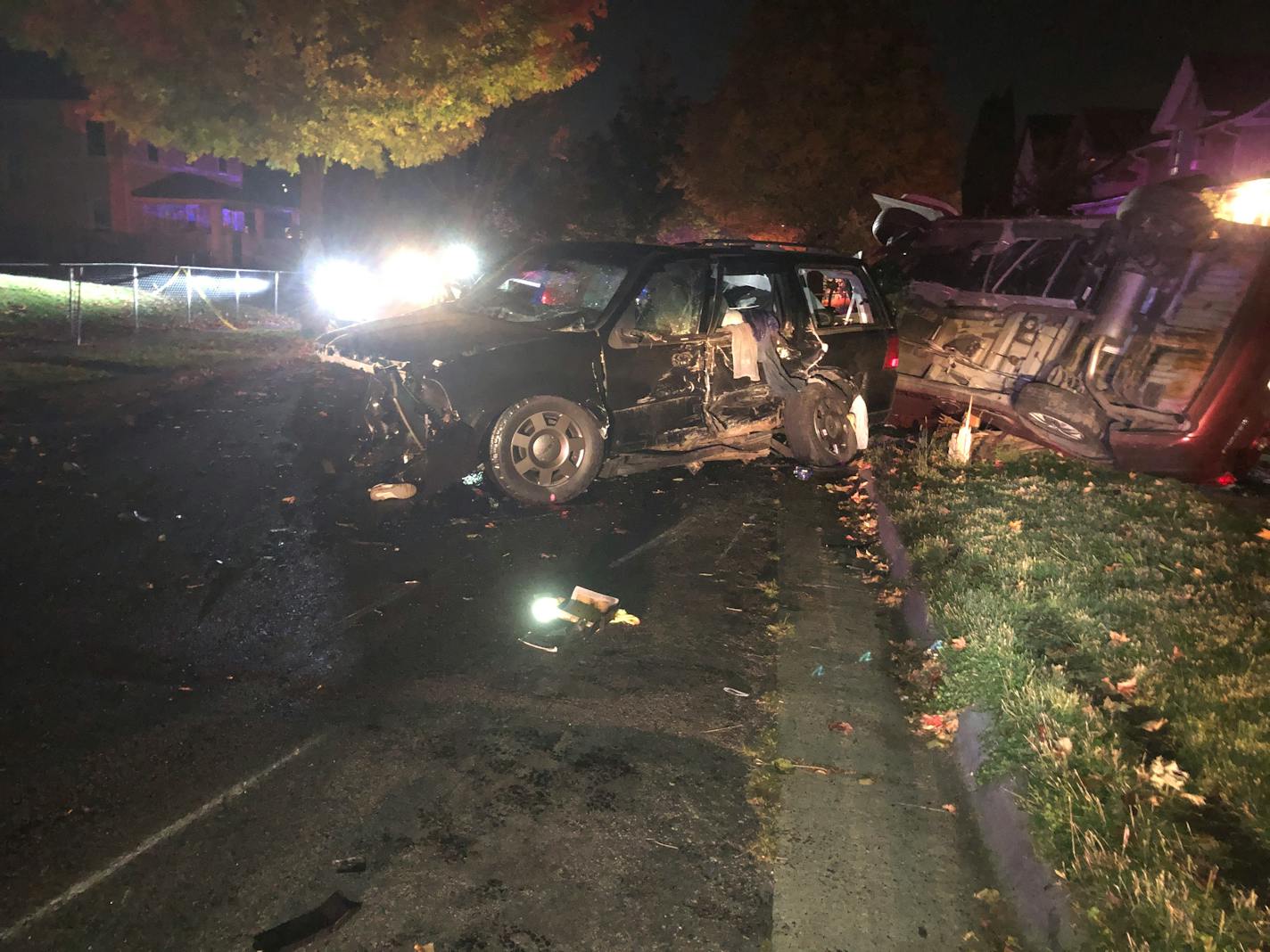 A minivan was on its side after being hit by a vehicle on the 1300 block of North Newton Avenue.