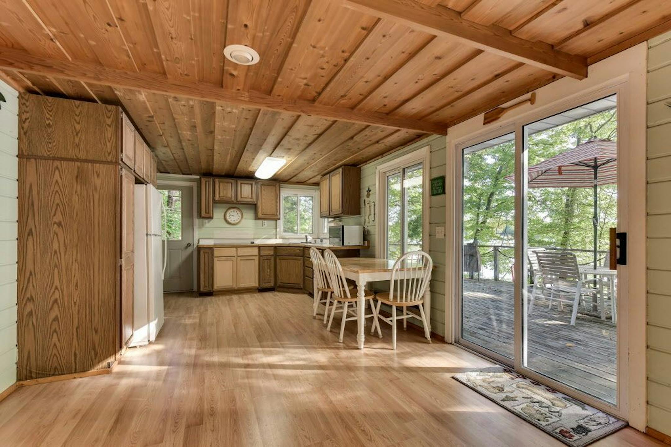 The 720-square-foot cabin has an open floor plan.