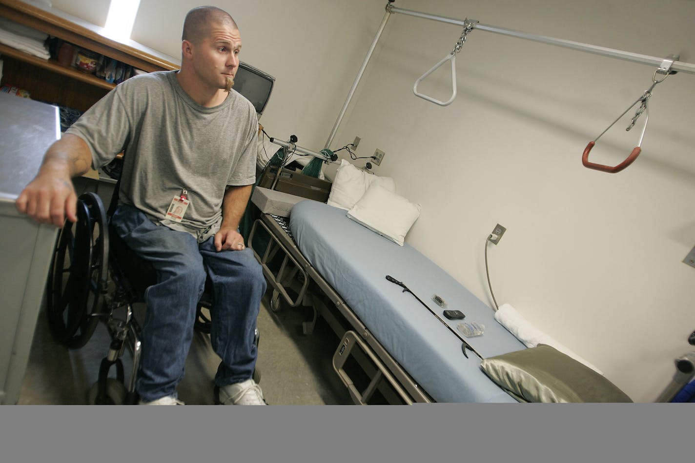 Inmate William Myears sat in his jail cell designed to accommodate his disability. The new room is located in one of the three new housing units built on the prison grounds.