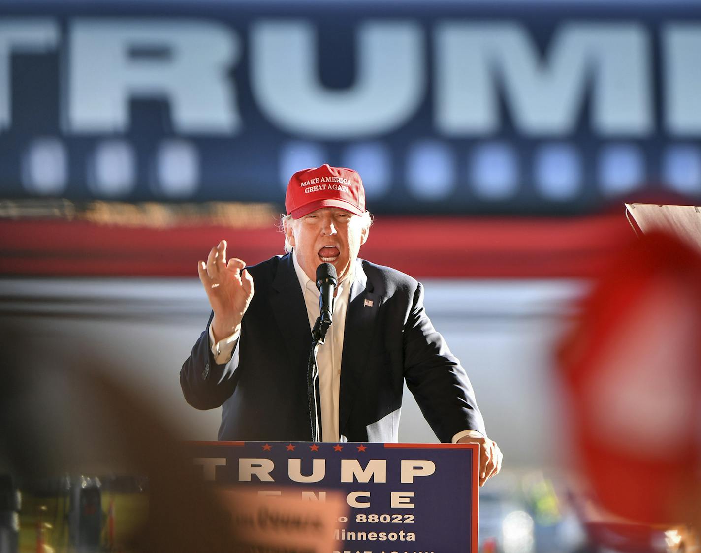 Donald Trump is shown speaking at a Minnesota rally two days before the 2016 election. He is scheduled to make his first Minnesota appearance since then on Wednesday in Duluth.