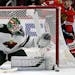 Minnesota Wild goalie Kaapo Kahkonen (31) of Finland, makes a save during the second period of an NHL hockey game against the Chicago Blackhawks, Sund