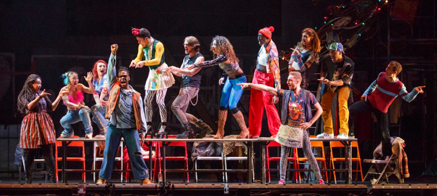 The company of the "Rent" 20th anniversary tour.