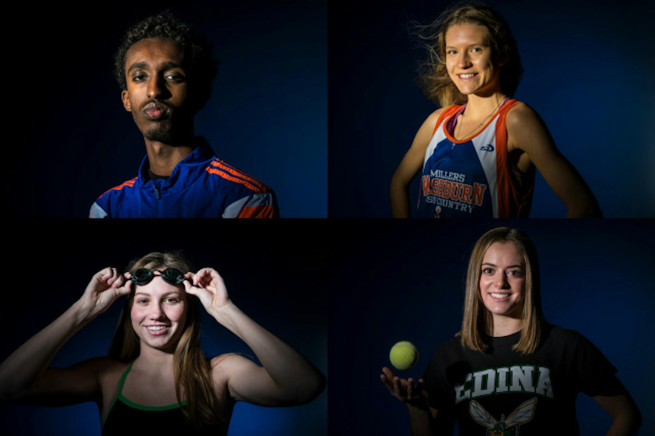 Clockwise from top left: Khalid Hussein of Wayzata, Emily Covert of Minneapolis Washburn and Nicole Copeland and Kelli McCarthy of Edina.