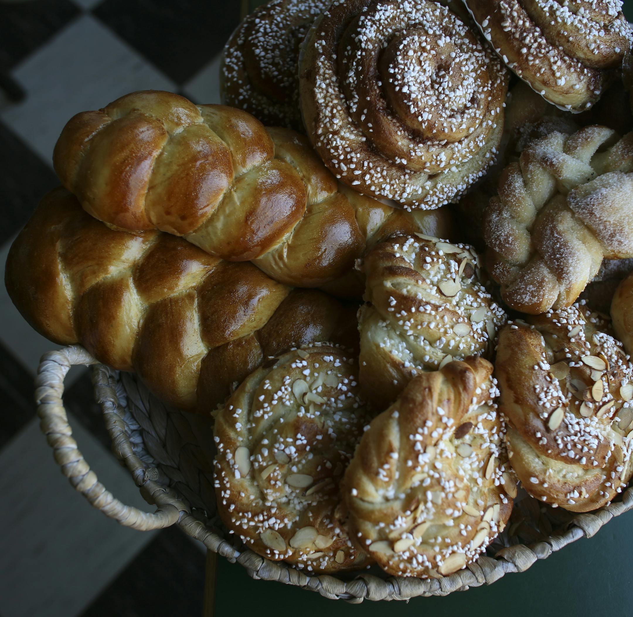 Braided cardamon bread, Almond twist, cinnamon rolls, cardamon cringles and sunshine buns made at the Swedish Crown Bakery, at Grass Roots Co-op in Anoka, Min., Wednesday, May 15, 2013. The Swedish Crown Bakery is planning to expand their business less than a mile away from the Co-op. ] (KYNDELL HARKNESS/STAR TRIBUNE) kyndell.harkness@startribune.com