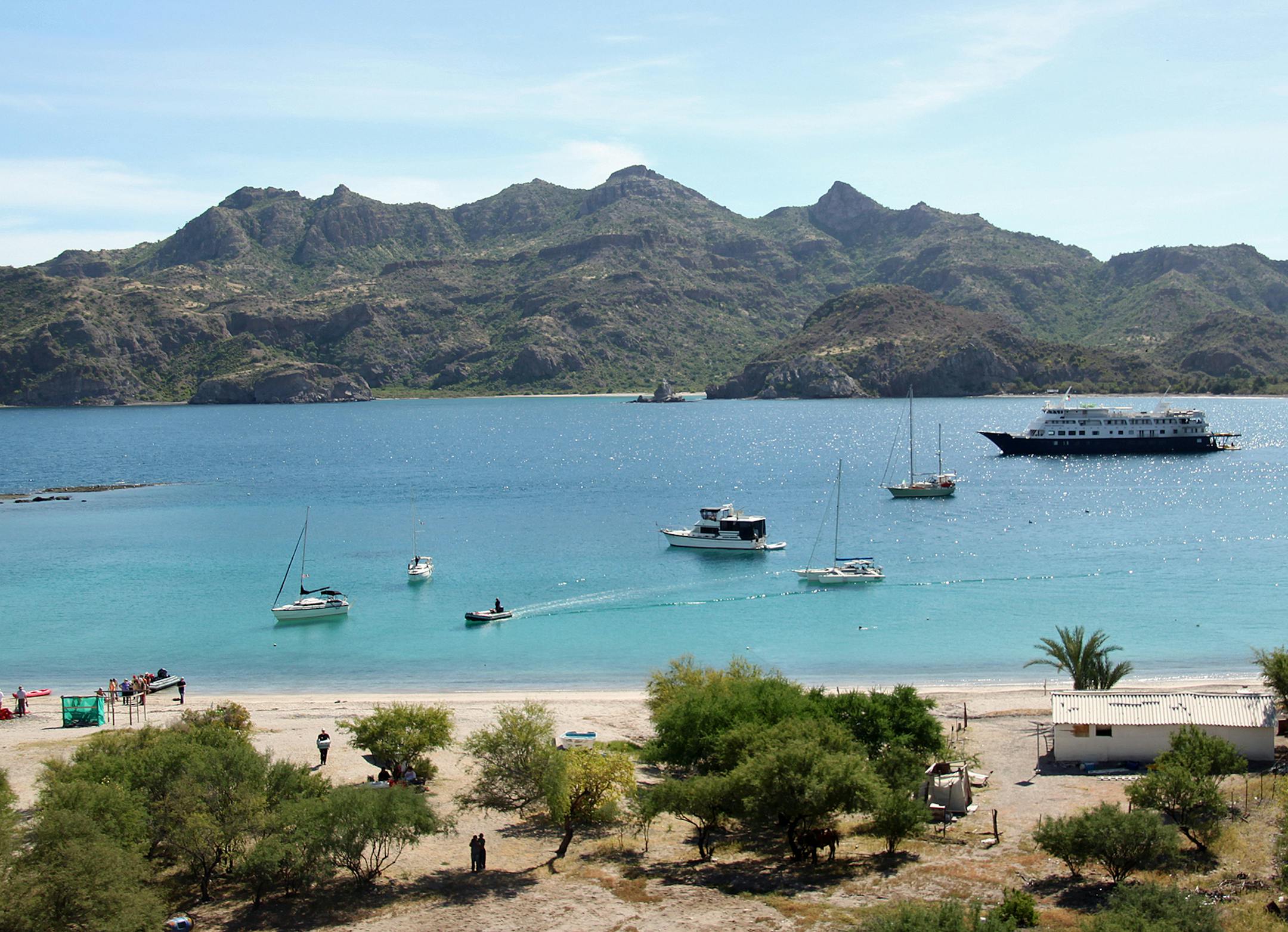 The burro ride into the hills of Bahia Agua Verde gave riders a good view of the bay and the Safari Endeavour.?