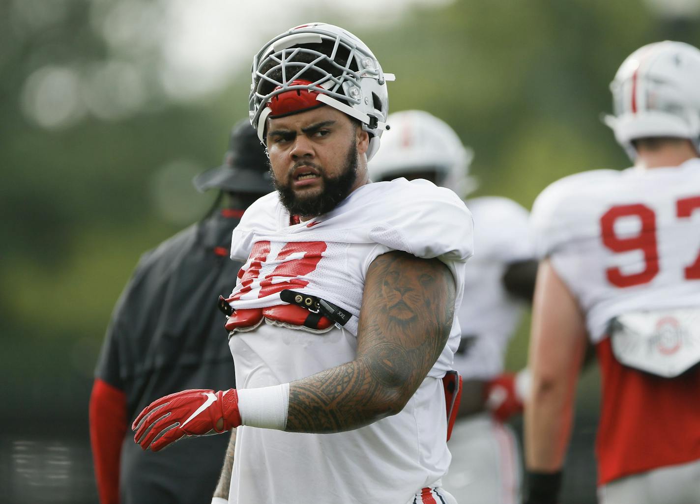 Ohio State defensive tackle Haskell Garrett (92) is a preseason All-American. (Adam Cairns/Columbus Dispatch/TNS) ORG XMIT: 24552820W