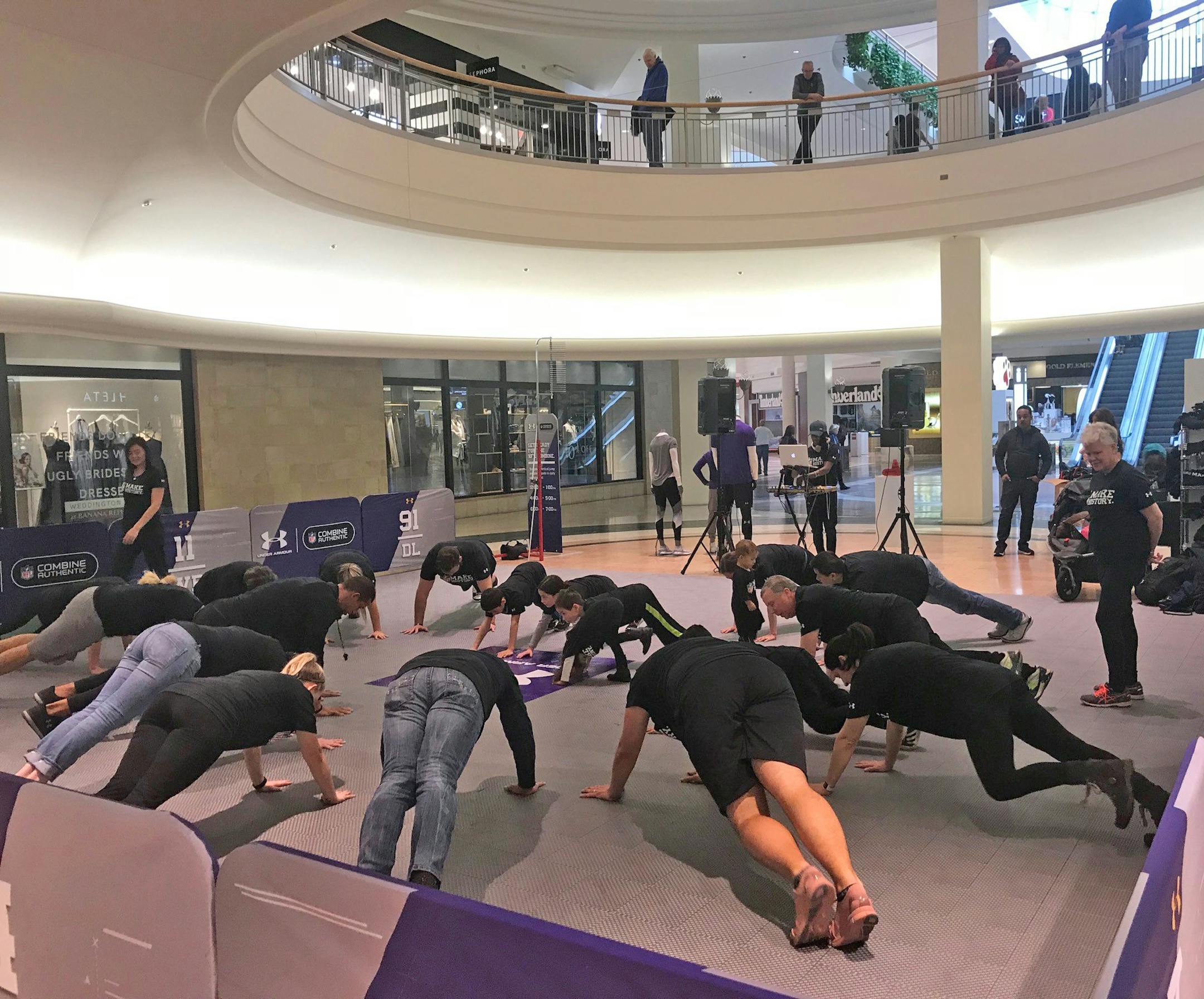 Fans at Mall of America put themselves through NFL Combine drills in a series of tests put together by Under Armour. Photo by Megan Ryan