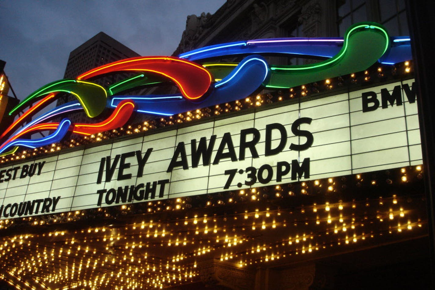 Ivey Awards marquee at the State Theatre in Minneapolis.