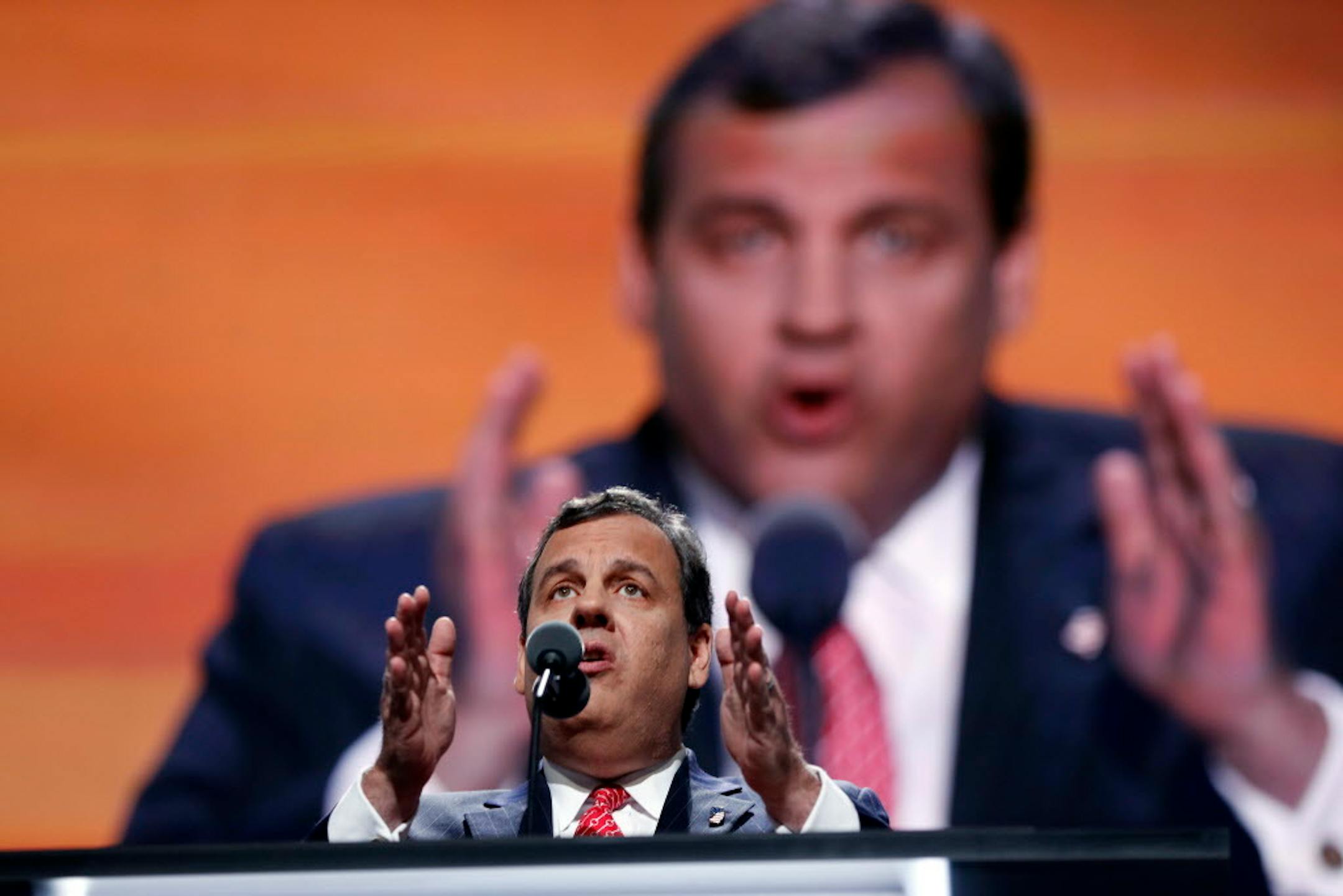 New Jersey Gov. Chris Christie speaks during the second day session of the Republican National Convention in Cleveland, Tuesday, July 19, 2016. (AP Photo/Carolyn Kaster)