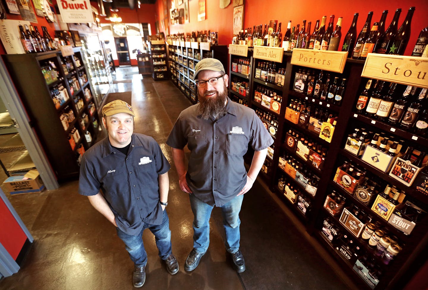 Portrait of Jason Alvey left, owner of Four Firkins and Bryan Buser, store general manager Tuesday April 7, 2015 in Oakdale, Minnesota.] Jerry Holt/ Jerry.Holt@Startribune.com