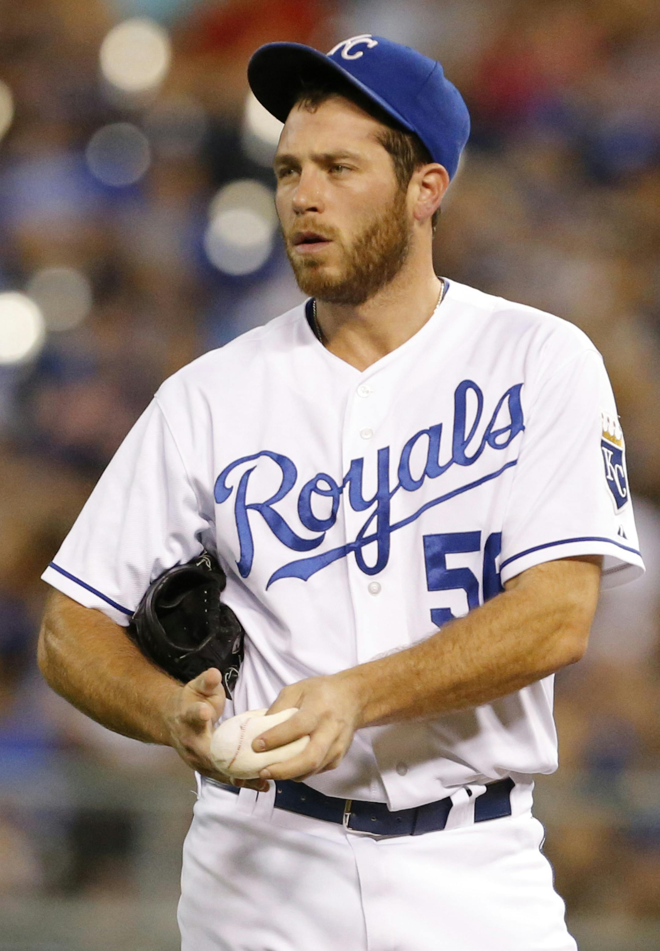 Kansas City Royals relief pitcher Greg Holland (56) during a baseball game against the Detroit Tigers at Kauffman Stadium in Kansas City, Mo., Saturday, July 20, 2013. The Royals defeated the Tigers 6-5. (AP Photo/Orlin Wagner) ORG XMIT: NYOTK