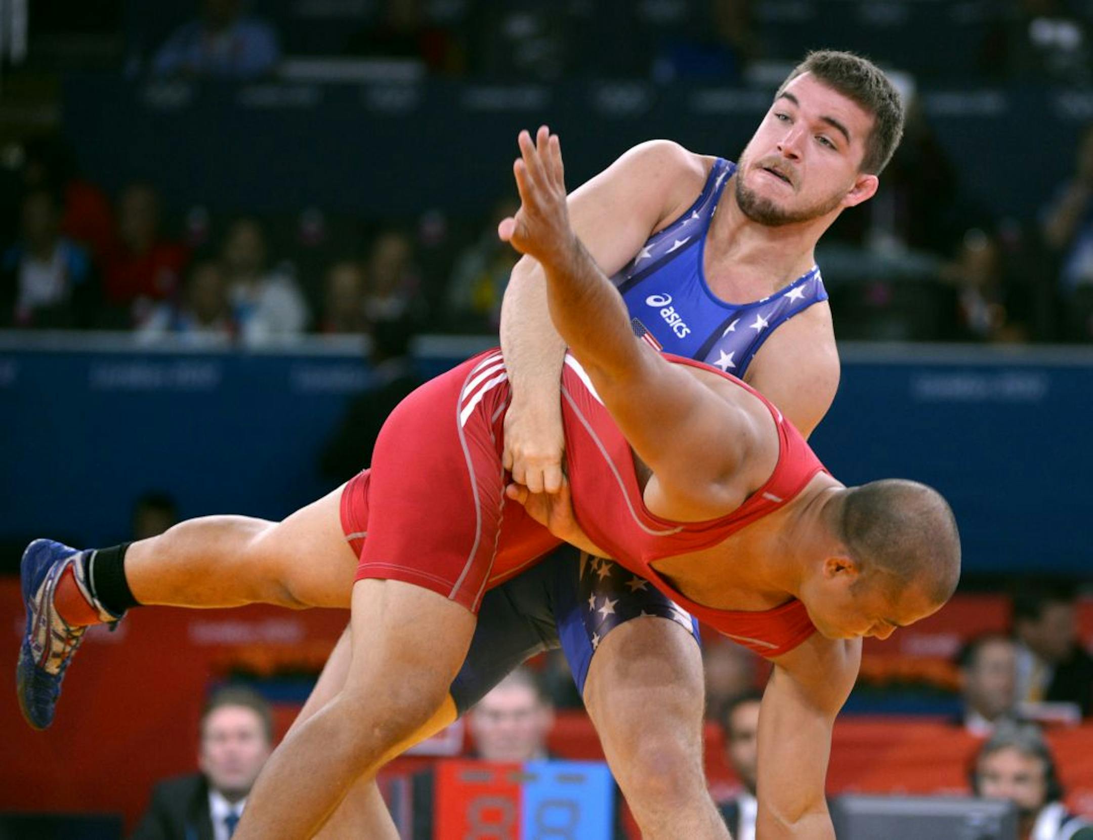 In this file photo, Minnesota's Chas Betts won his first-round qualifier match against Keitani Graham of Micronesia in the Men's 84kg Greco-Roman Wrestling at the London Olympics.