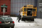 At the corner of Minnehaha Ave E. and Birmingham in St. Paul, a school bus crashed into the frontage of the post office.
