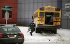 At the corner of Minnehaha Ave E. and Birmingham in St. Paul, a school bus crashed into the frontage of the post office.