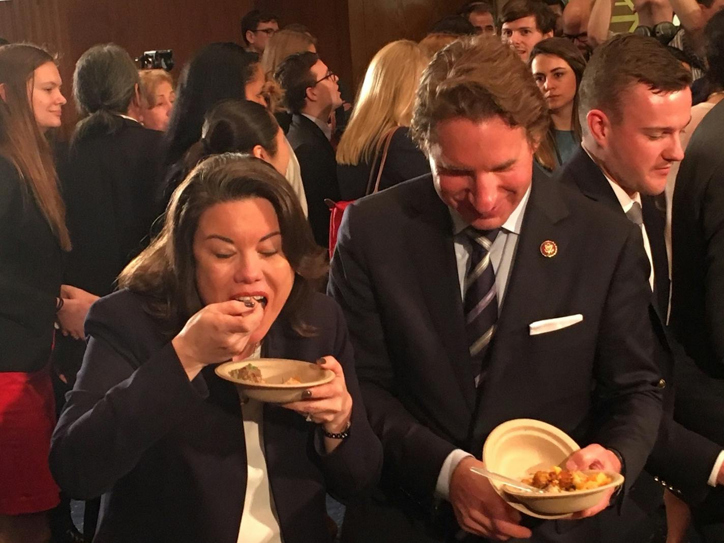 Minnesota U.S. Reps. Angie Craig and Dean Phillips tasted hotdish entries at the annual culinary competition Tuesday in Washington, D.C.