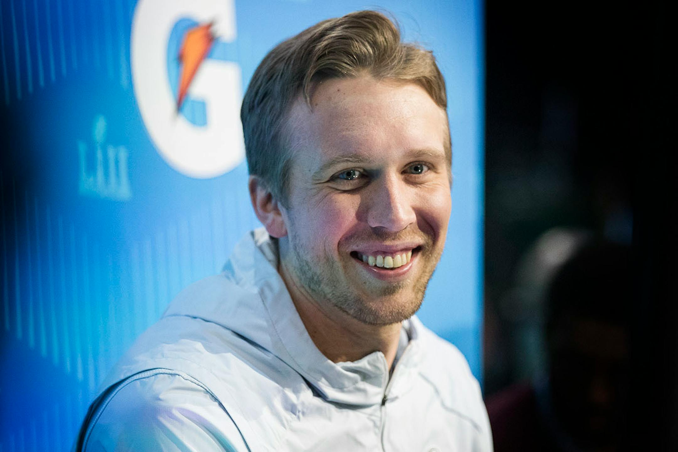 Eagle quarterback Nick Foles answers questions from the media.