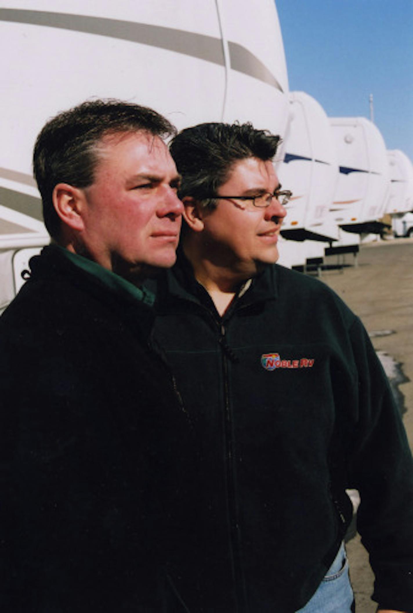 Mike Noble, left, shown with his brother and business partner, Pat, took a huge risk in 2006 when he began selling travel trailers, fifth-wheelers and motorized RVs in the face of rising gasoline prices.