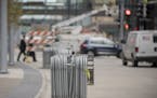 Pedestrian barricades were placed on the street after crew took them down along the Nicollet Mall, Friday, October 13, 2017 in Minneapolis, MN. ] ELIZ