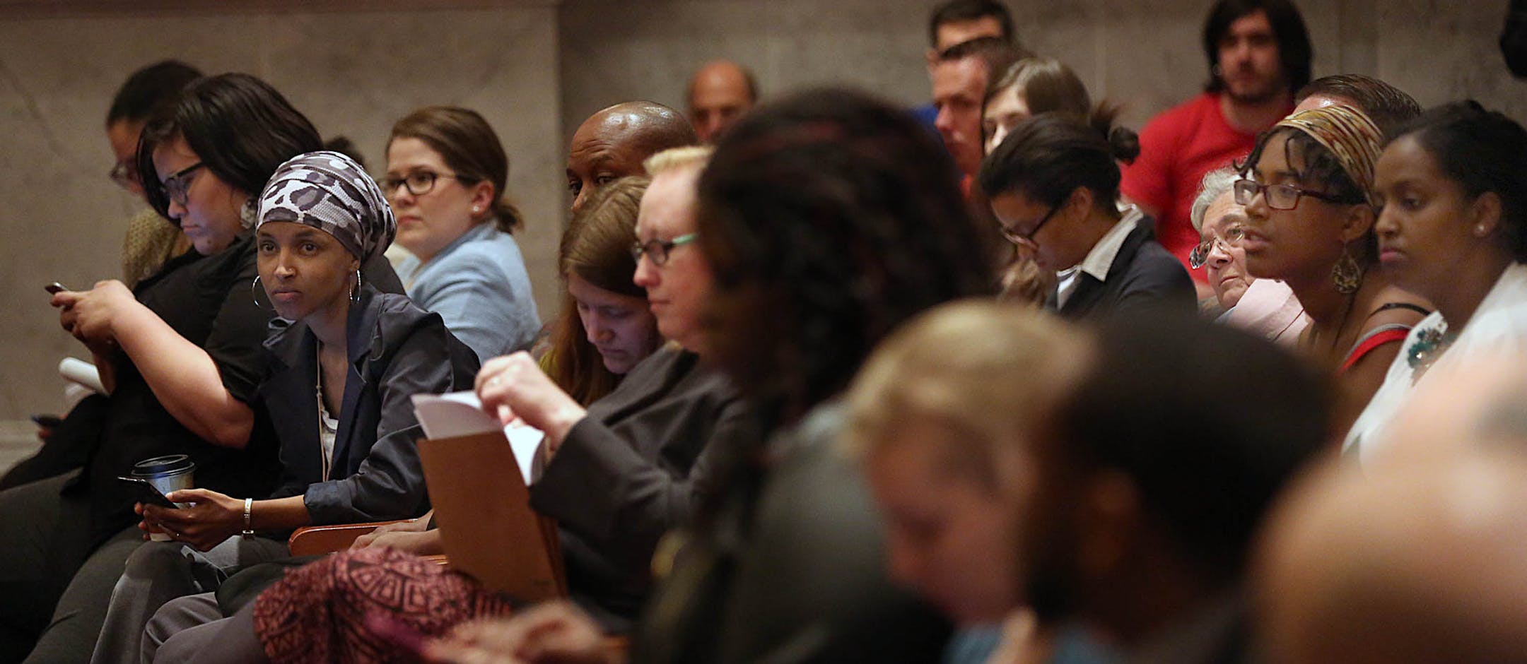 Citizens both for and against repeal of the ordinances attended the Public Safety, Civil rights and Emergency Management Committee hearing.] JIM GEHRZ &#xef; james.gehrz@startribune.com / St. Paul, MN / May 6, 2015 /1:30 PM - BACKGROUND INFORMATION: The Minneapolis City Council on Wednesday is holding public hearings to discuss the possible repeal of several minor crimes from city ordinances including lurking and spitting.