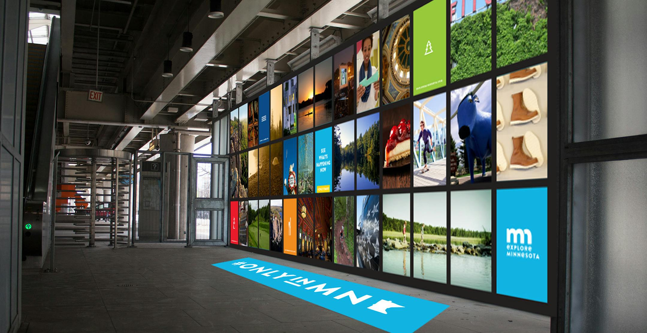 An Explore Minnesota "window wall" ad at a Chicago transit station.