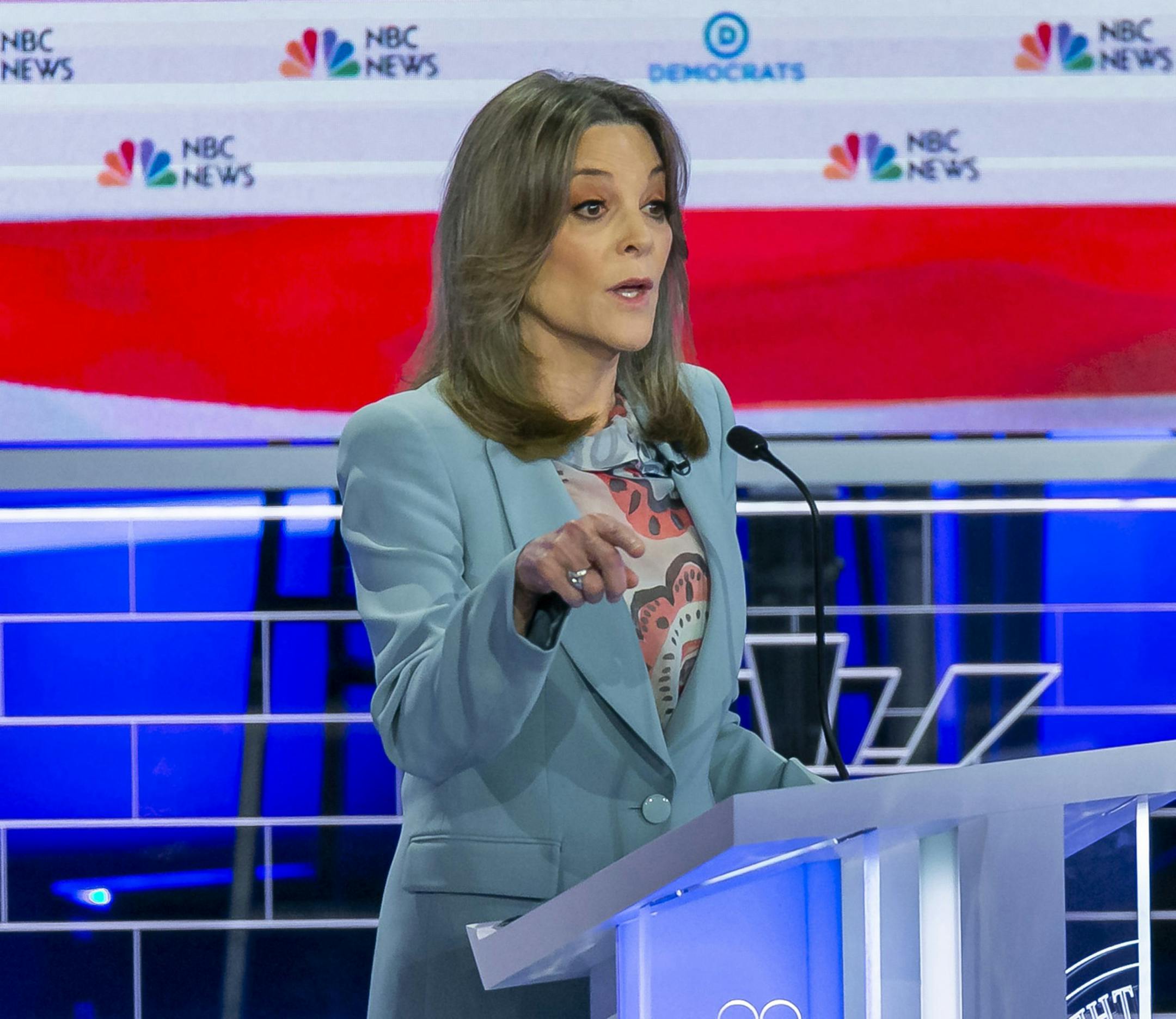 Democratic presidential candidate Marianne Williamson speaks during the second night of the first Democratic presidential debate on Thursday, June 27, 2019, at the Arsht Center for the Performing Arts in Miami. (Al Diaz/Miami Herald/TNS) ORG XMIT: 1349005